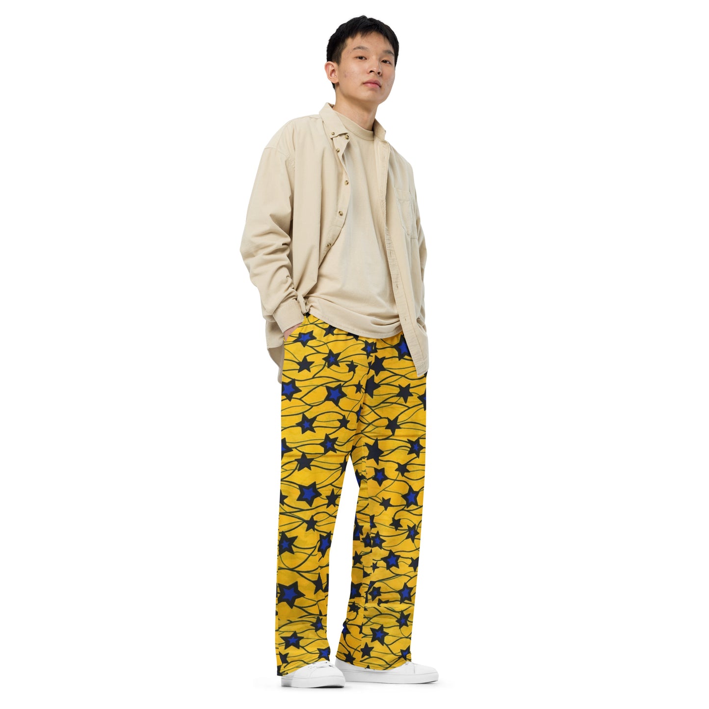 Yellow Blue Star Ankara Unisex Wide-Leg Pants