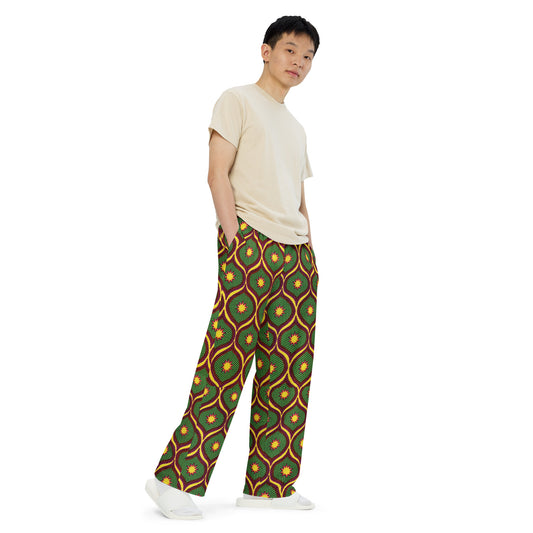 Yellow Green Ankara Unisex Wide-Leg Pants