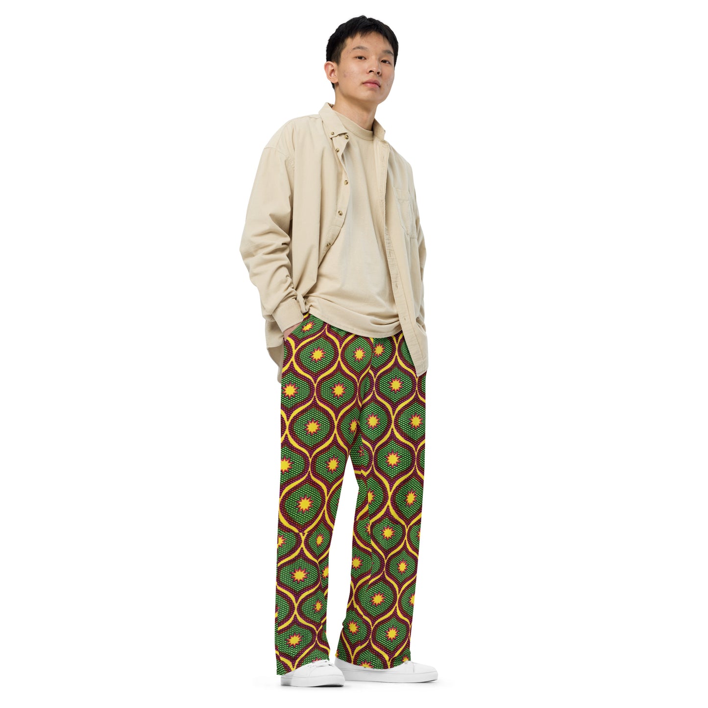 Yellow Green Ankara Unisex Wide-Leg Pants