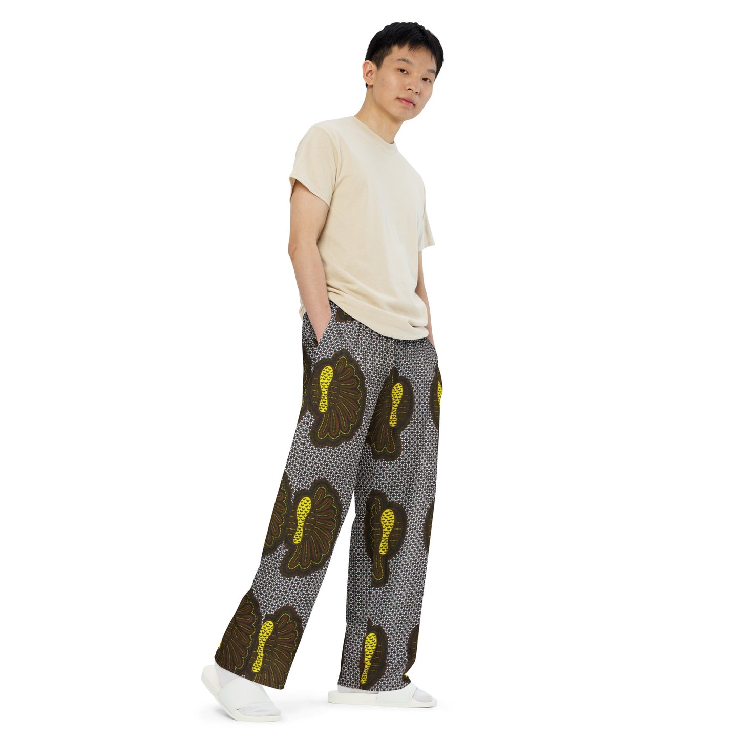 Yellow Brown Shell Ankara Unisex Wide-Leg Pants