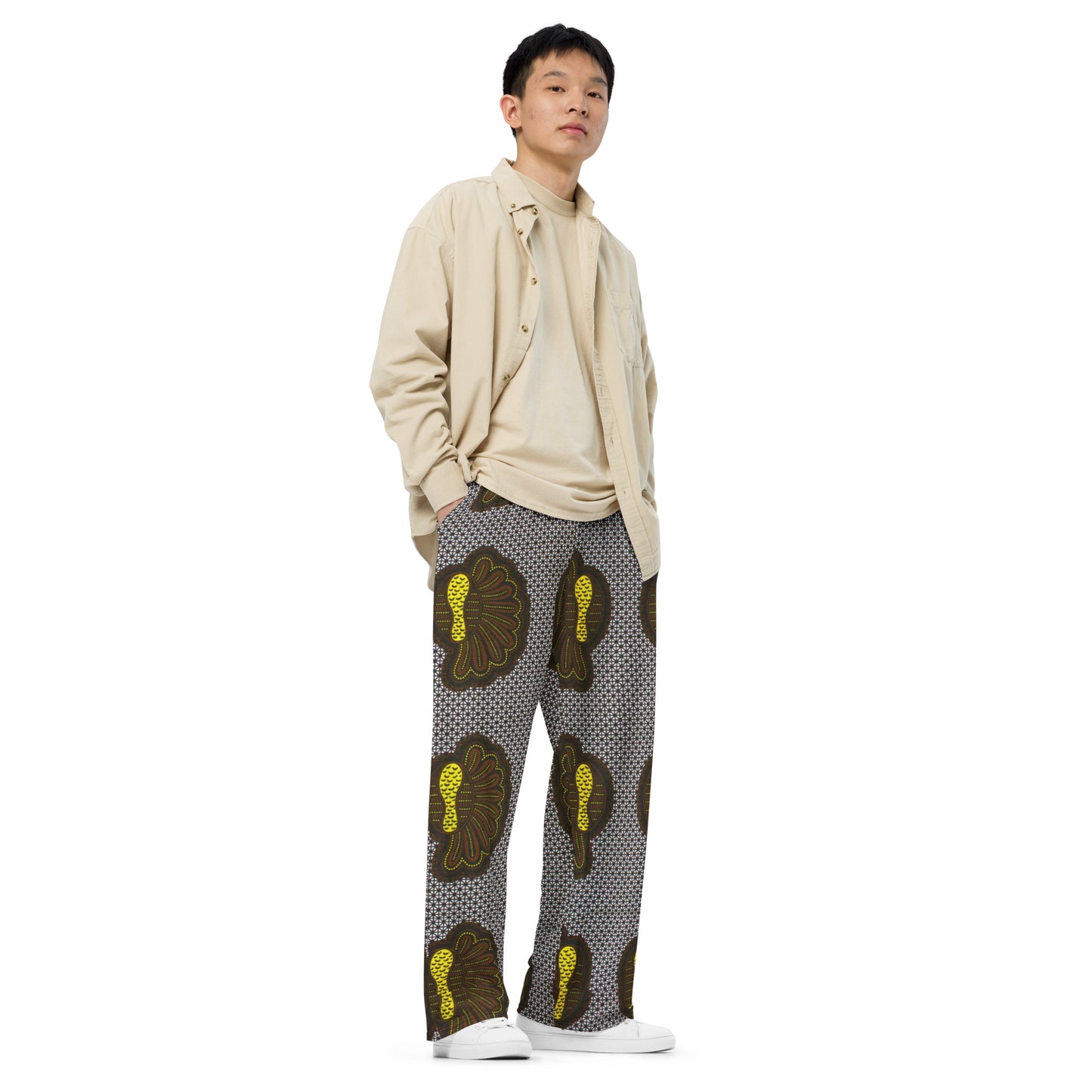 Yellow Brown Shell Ankara Unisex Wide-Leg Pants