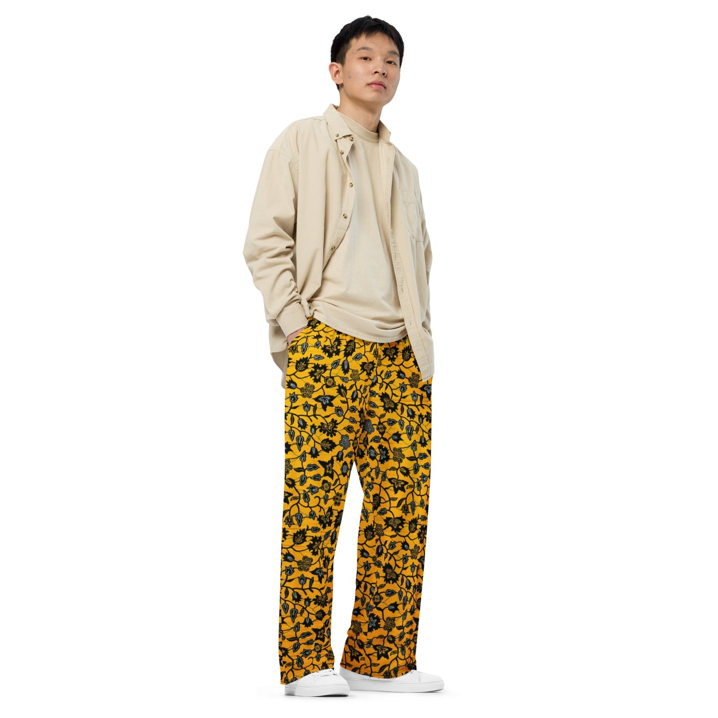 Yellow & Leaves Ankara Unisex Wide-Leg Pants