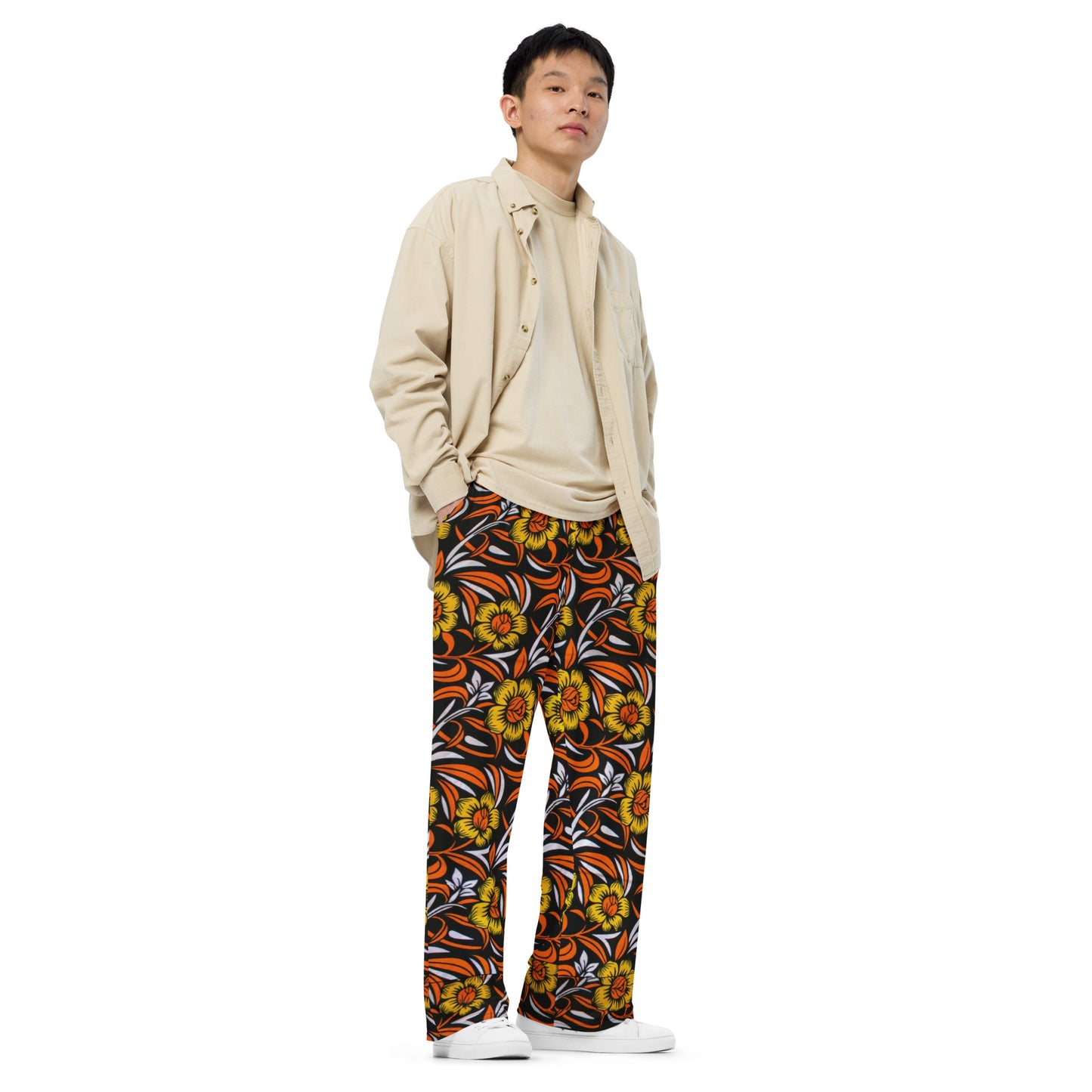 Yellow & Orange Floral Ankara Unisex Wide-Leg Pants