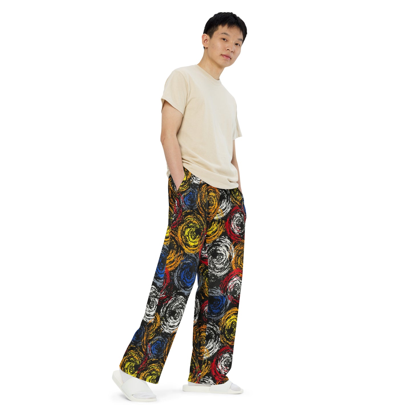 Vibrant Colourful Swirls Ankara Unisex Wide-Leg Pants