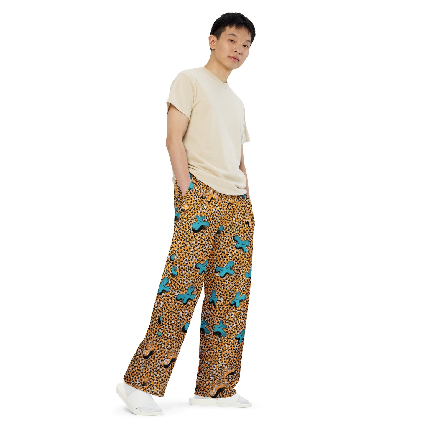 Sky Blue & Pale Orange Ankara Unisex Wide-Leg Pants