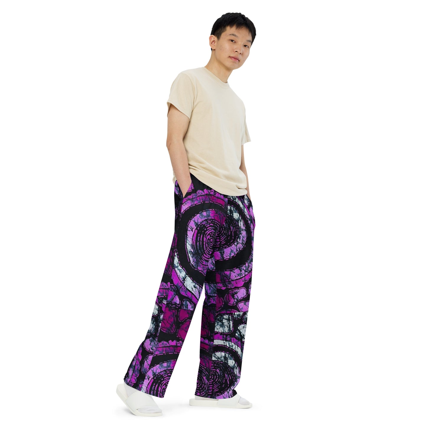 Purple & Black Ankara Unisex Wide-Leg Pants