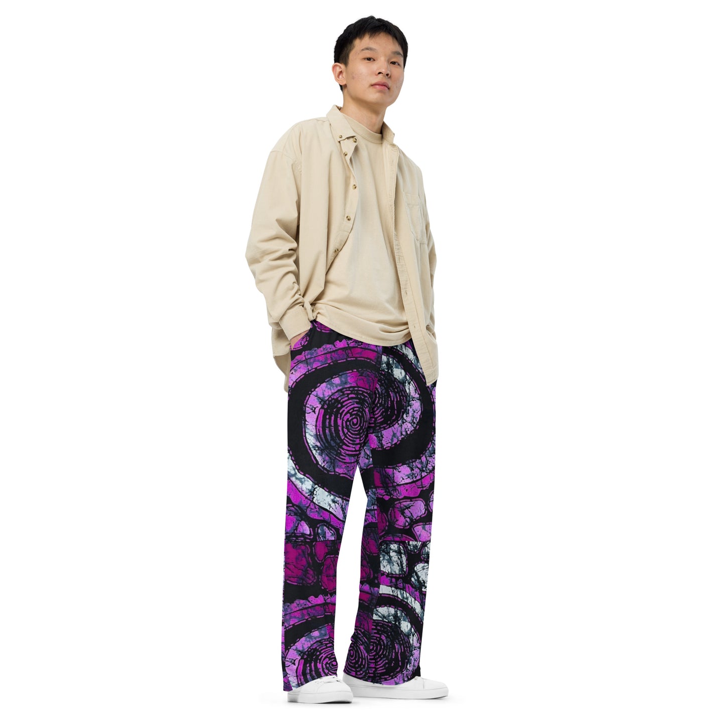 Purple & Black Ankara Unisex Wide-Leg Pants