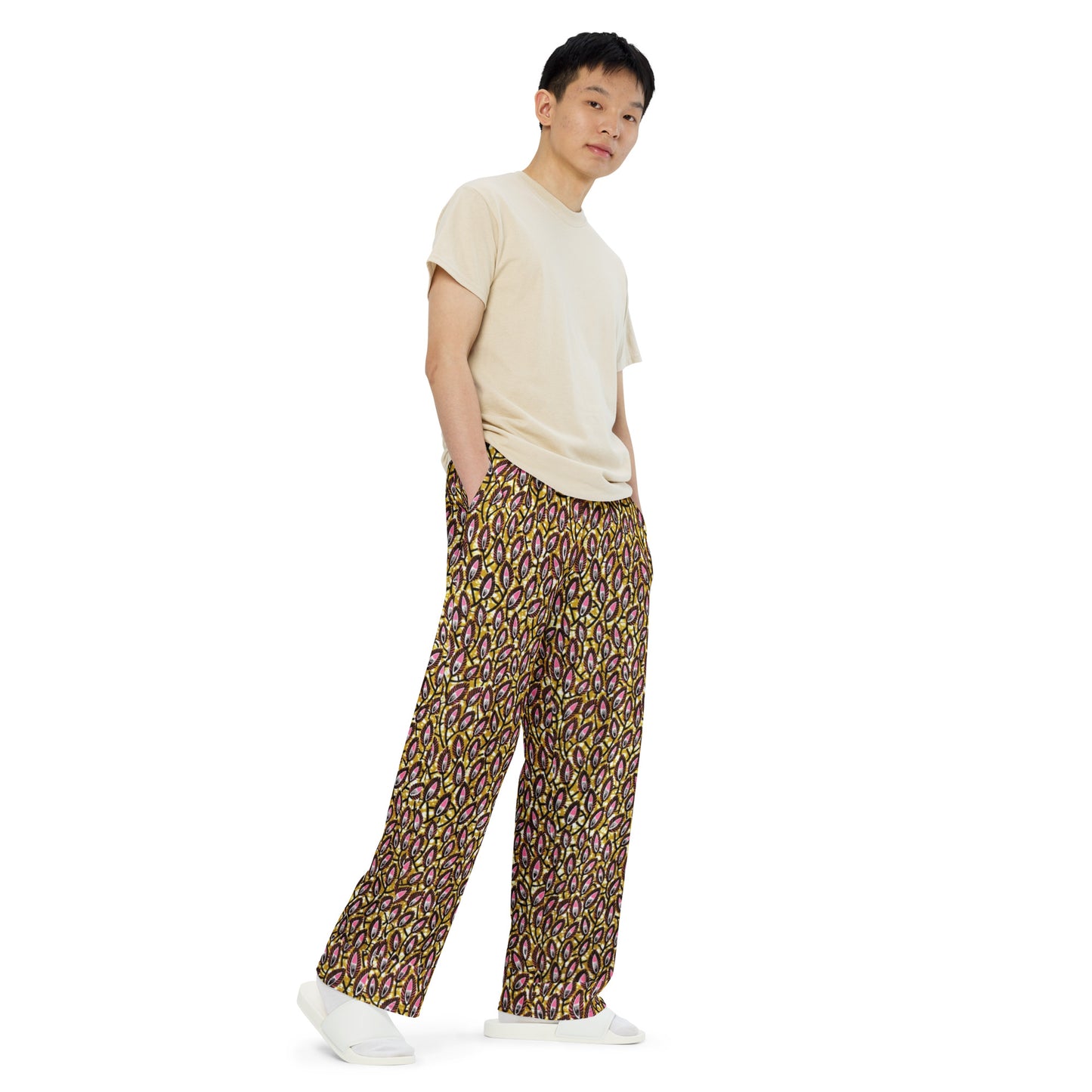 Pink Brown Ankara Unisex Wide-Leg Pants