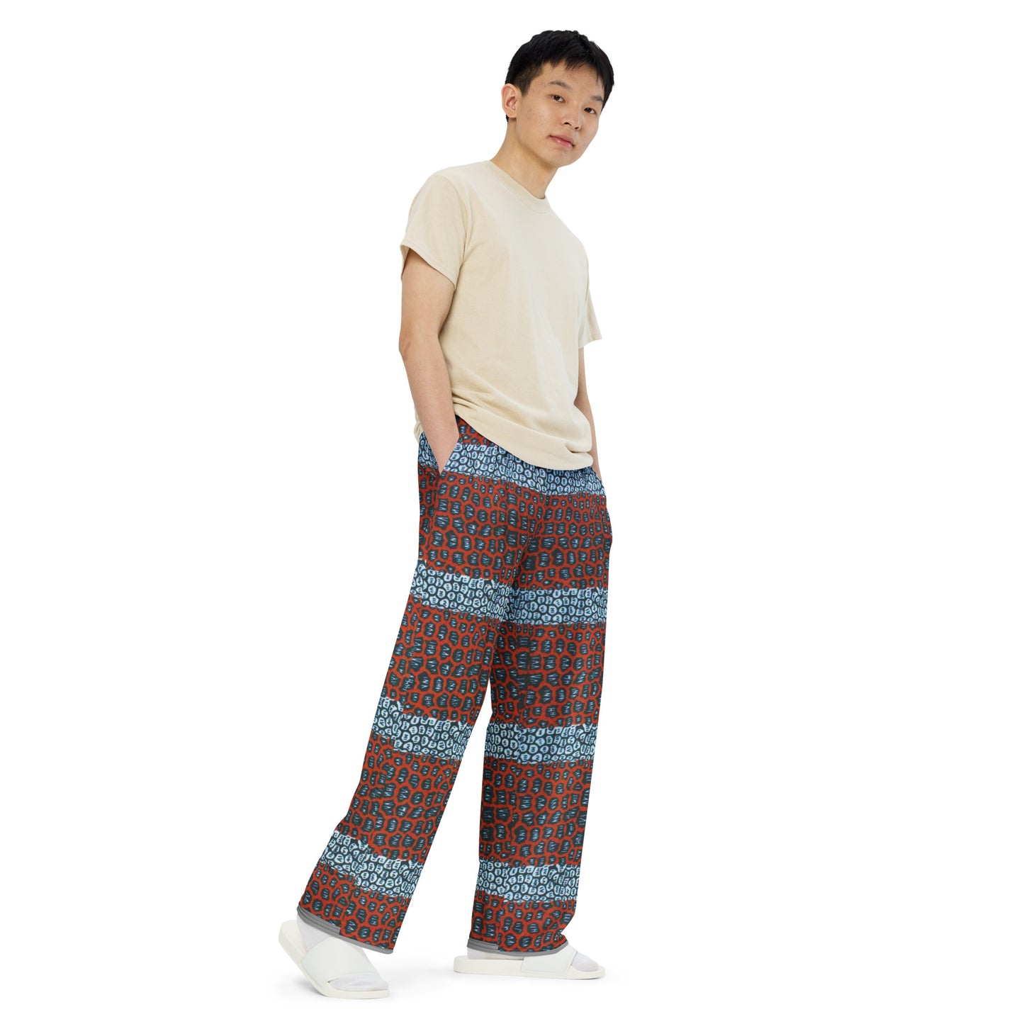 Grey Brick Orange Ankara Unisex Wide-Leg Pants