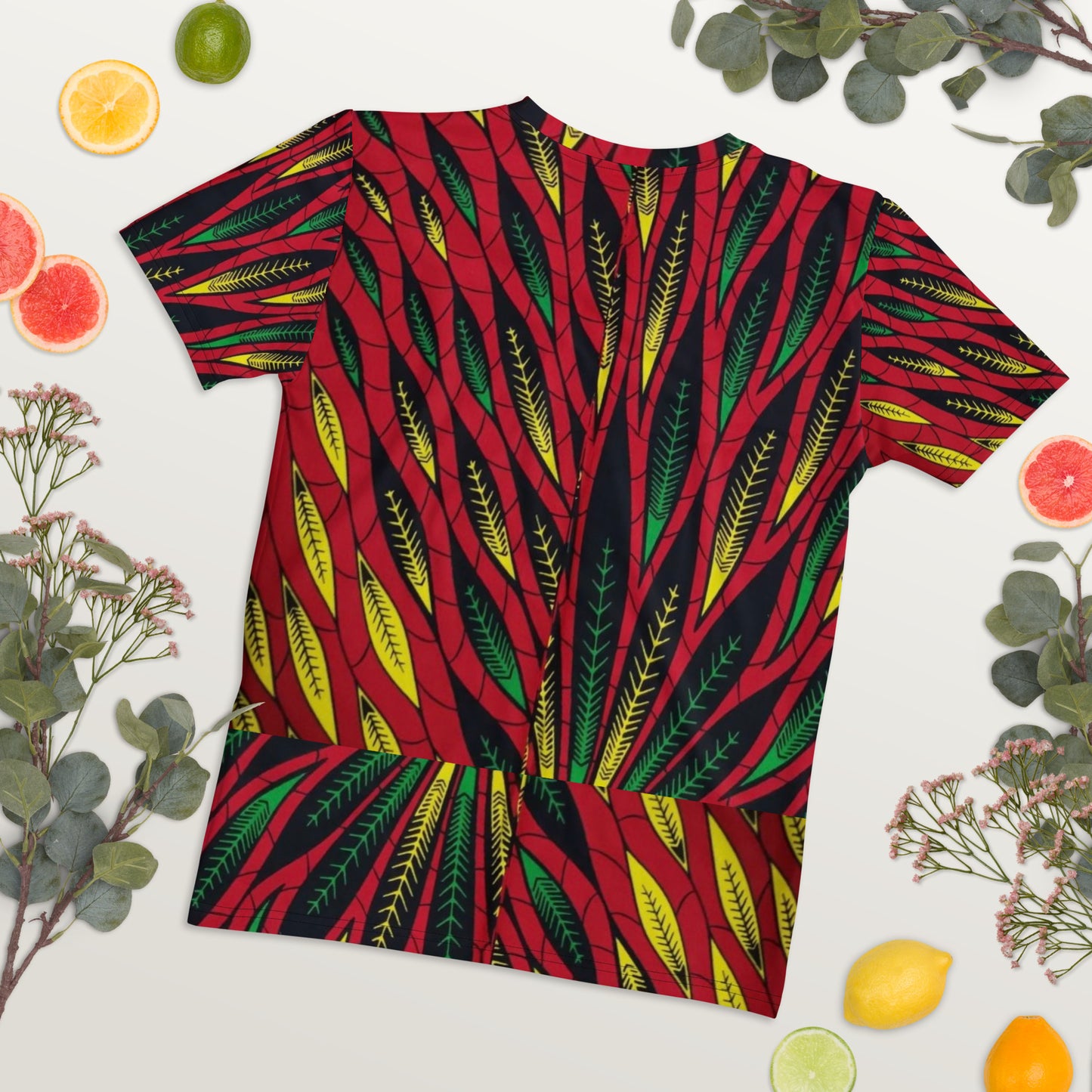 Red Yellow Green Leaves Ankara Women's T-shirt