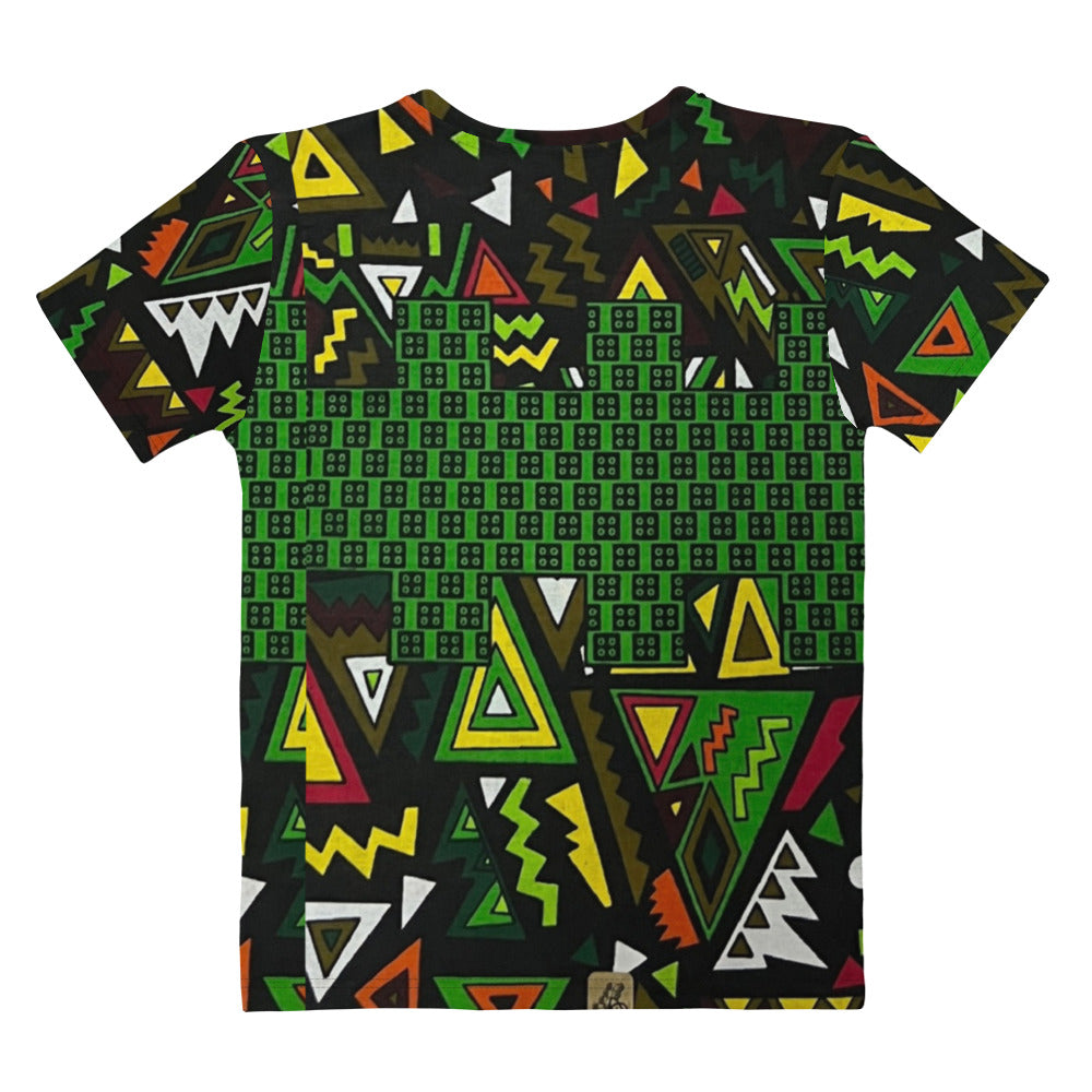 Vibrant Multicolour Green Black Yellow Red Ethnic Ankara Women's T-shirt