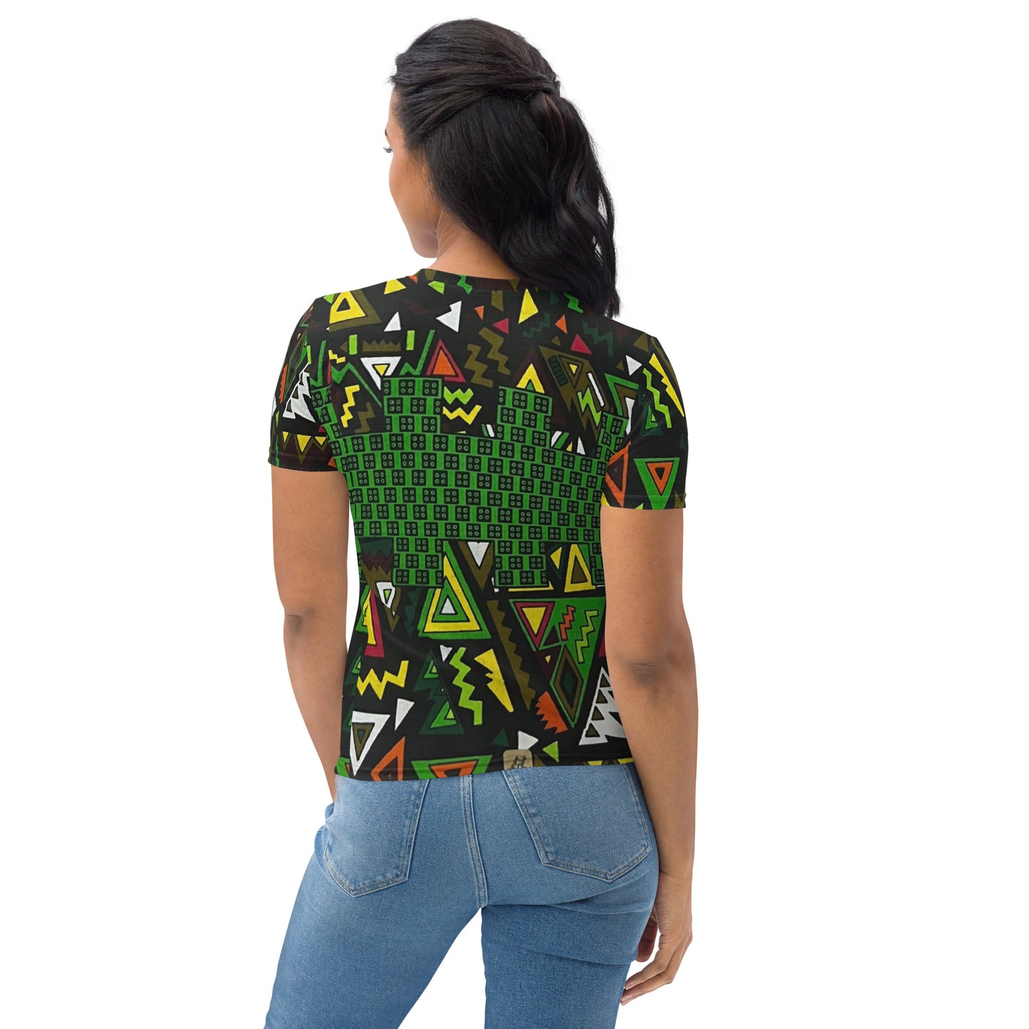 Vibrant Multicolour Green Black Yellow Red Ethnic Ankara Women's T-shirt