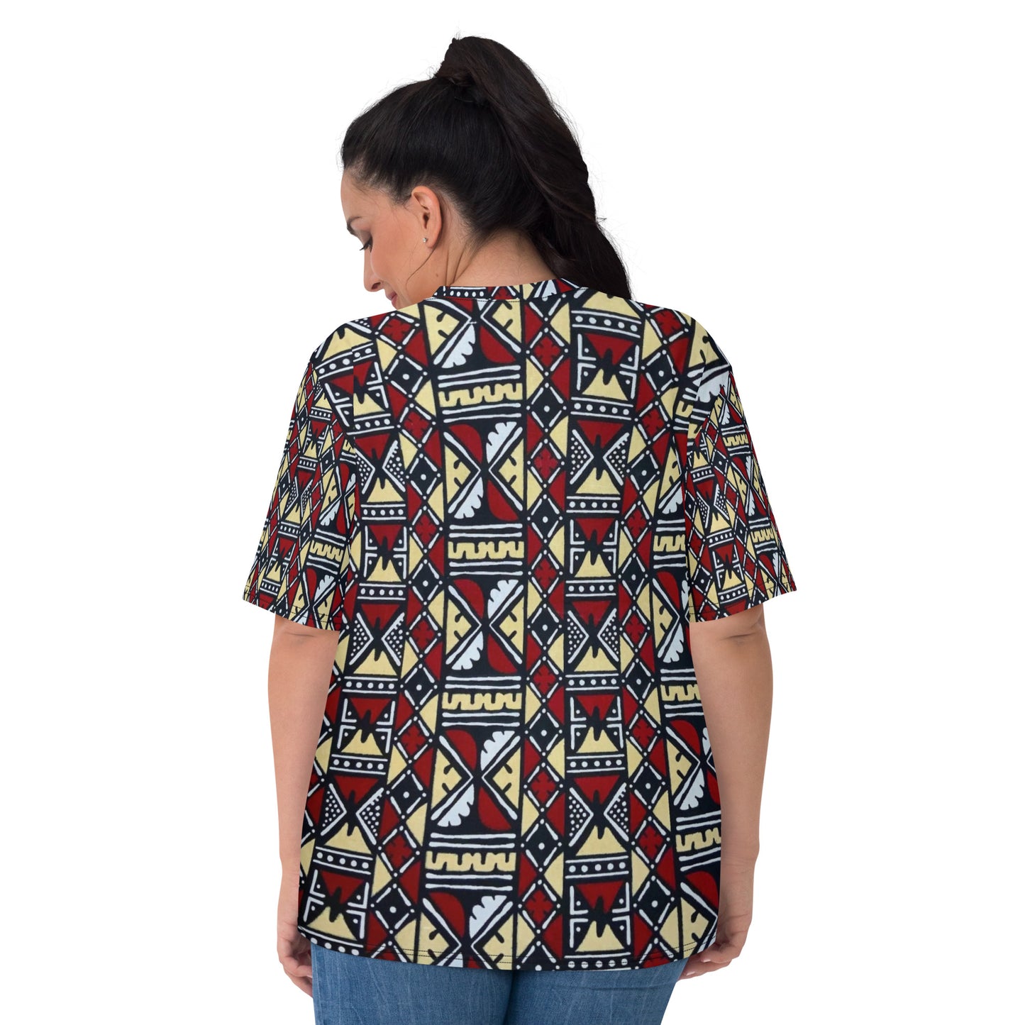 Red Cream Black & White Bogolan Ankara Women's T-shirt