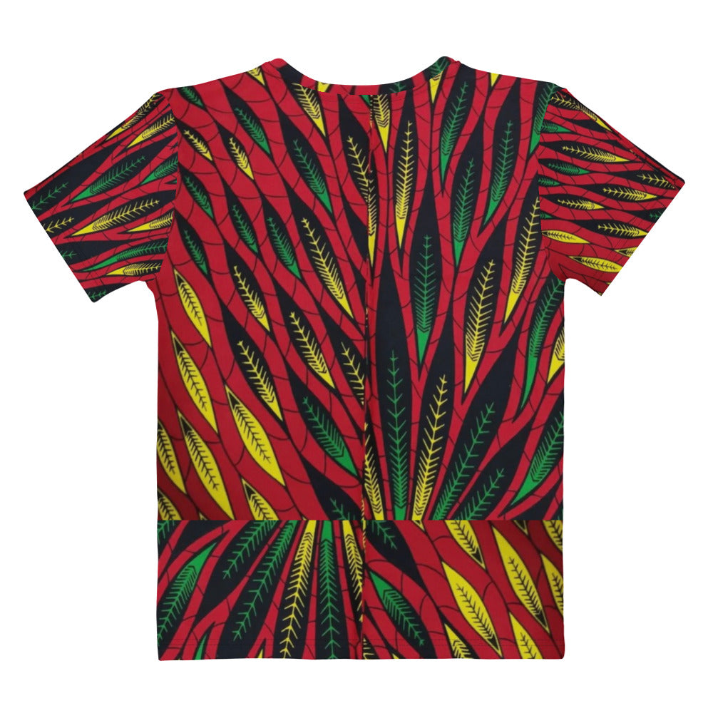 Red Yellow Green Leaves Ankara Women's T-shirt