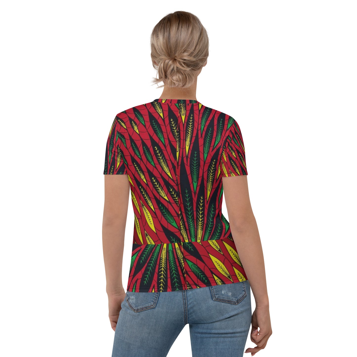 Red Yellow Green Leaves Ankara Women's T-shirt