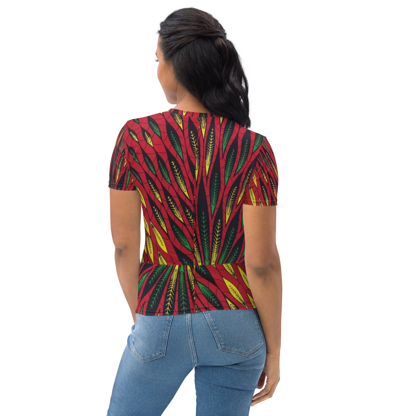 Red Yellow Green Leaves Ankara Women's T-shirt