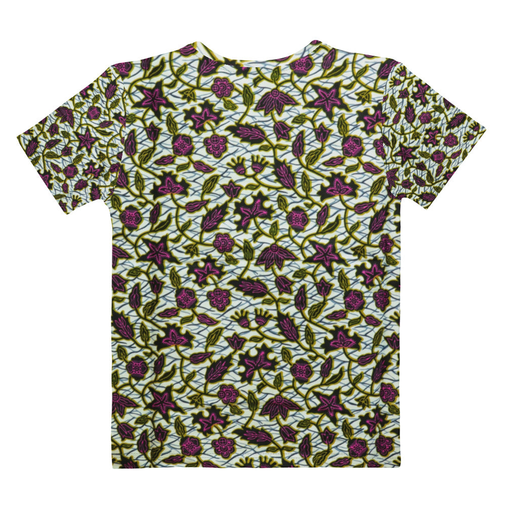 Pink Green Leaves Ankara Women's T-shirt