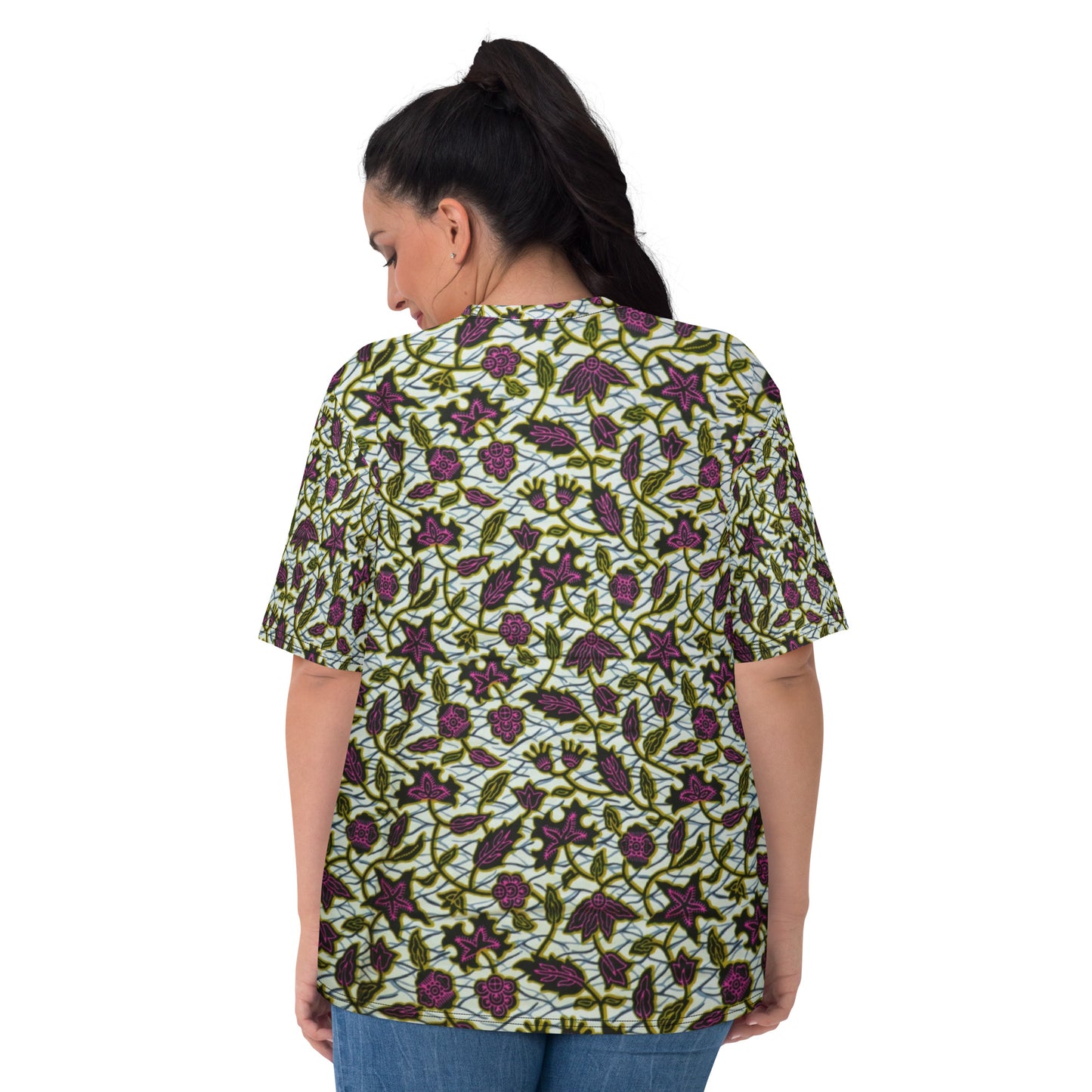 Pink Green Leaves Ankara Women's T-shirt