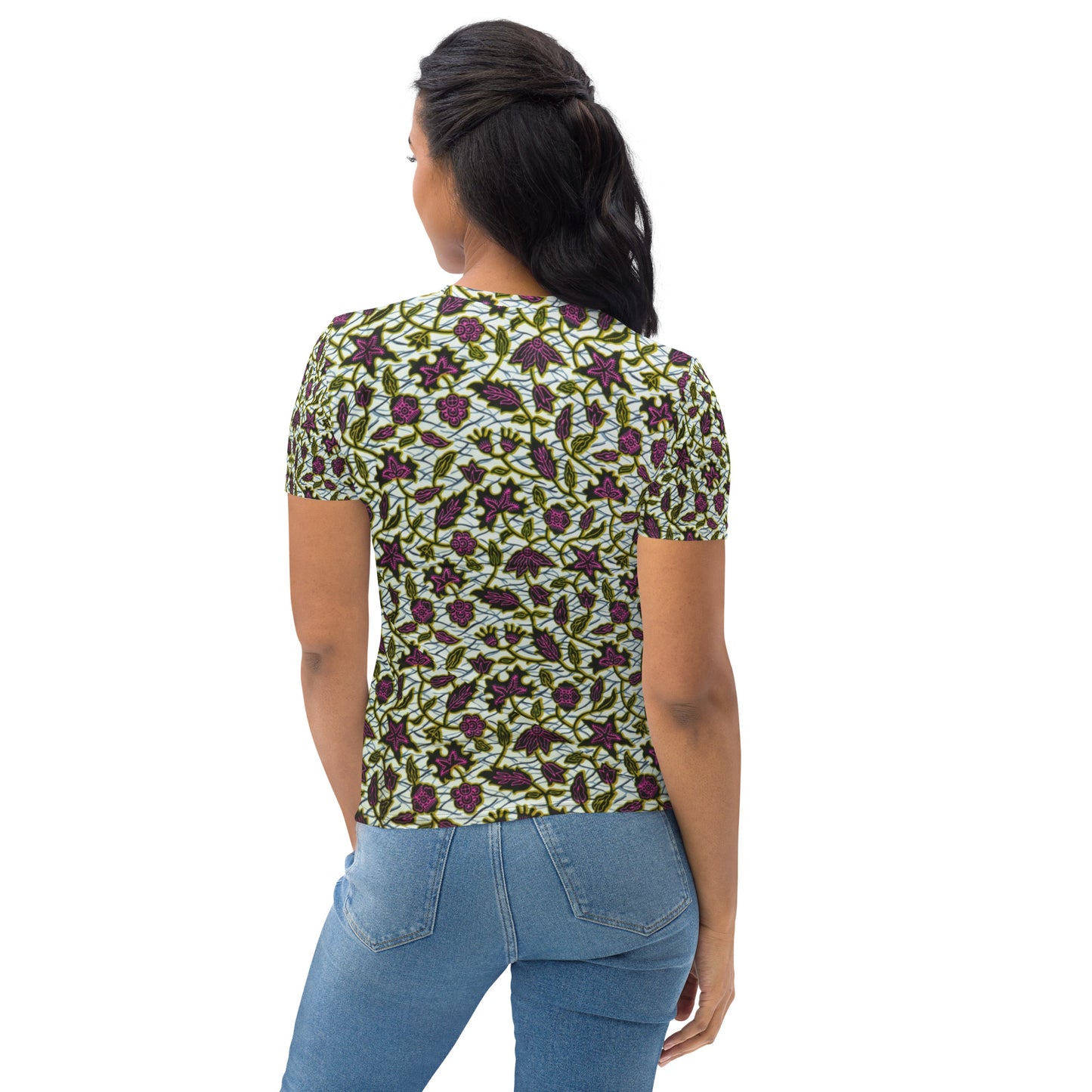 Pink Green Leaves Ankara Women's T-shirt