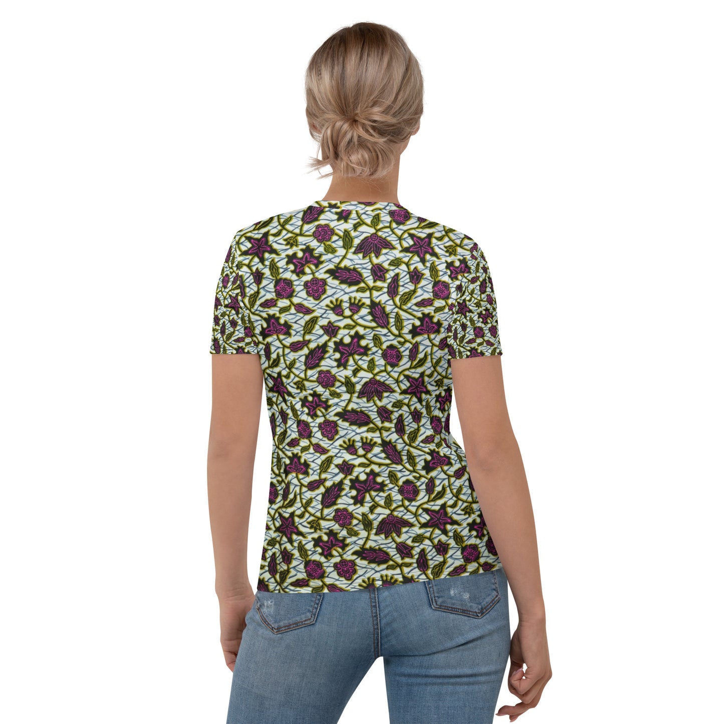 Pink Green Leaves Ankara Women's T-shirt