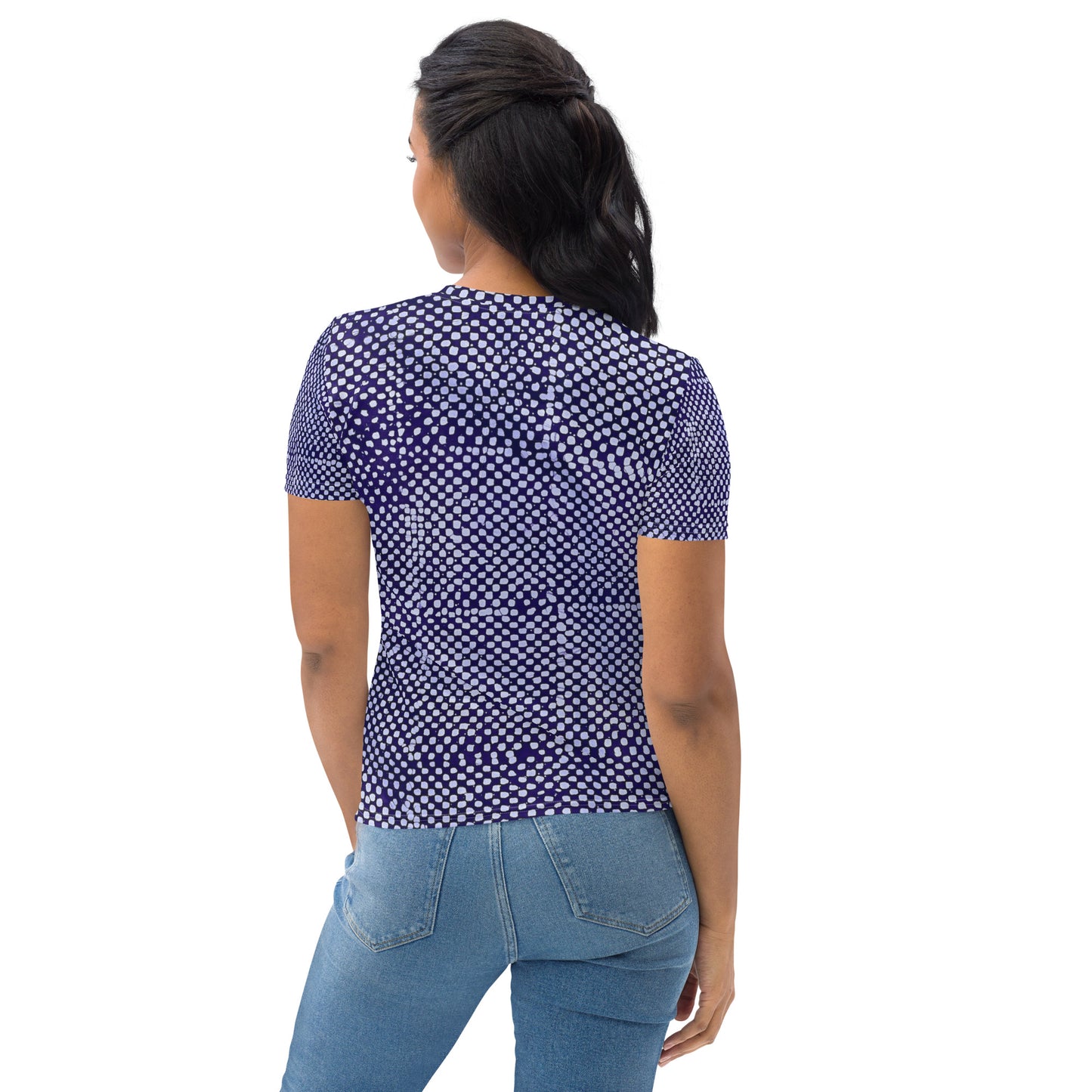 Purple And White Polka Dots Adire Women's T-shirt