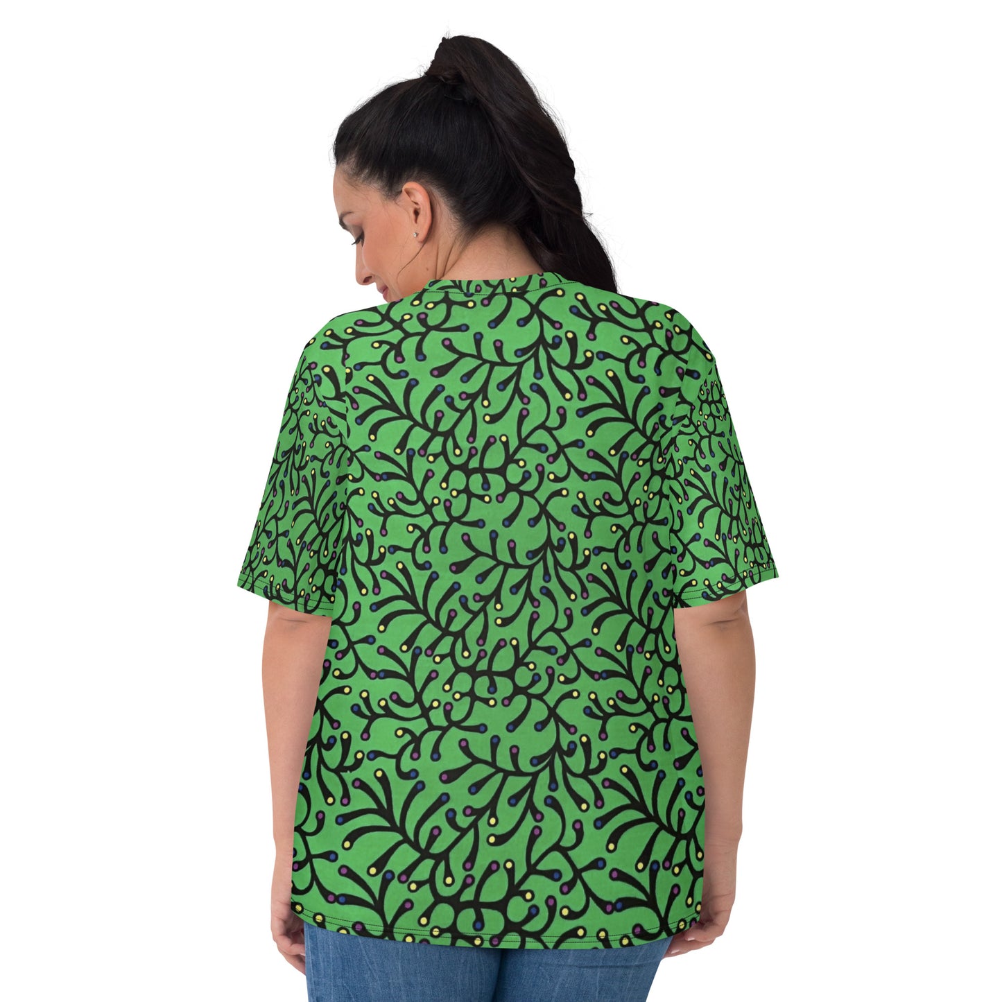 Vibrant Green And Yellow Polka Dots African print Ankara Women's T-shirt