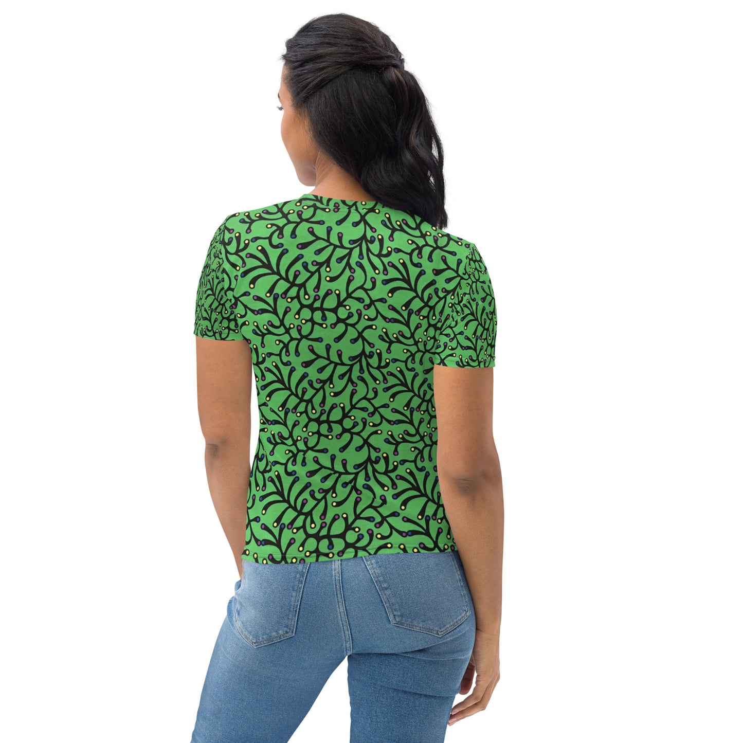 Vibrant Green And Yellow Polka Dots African print Ankara Women's T-shirt