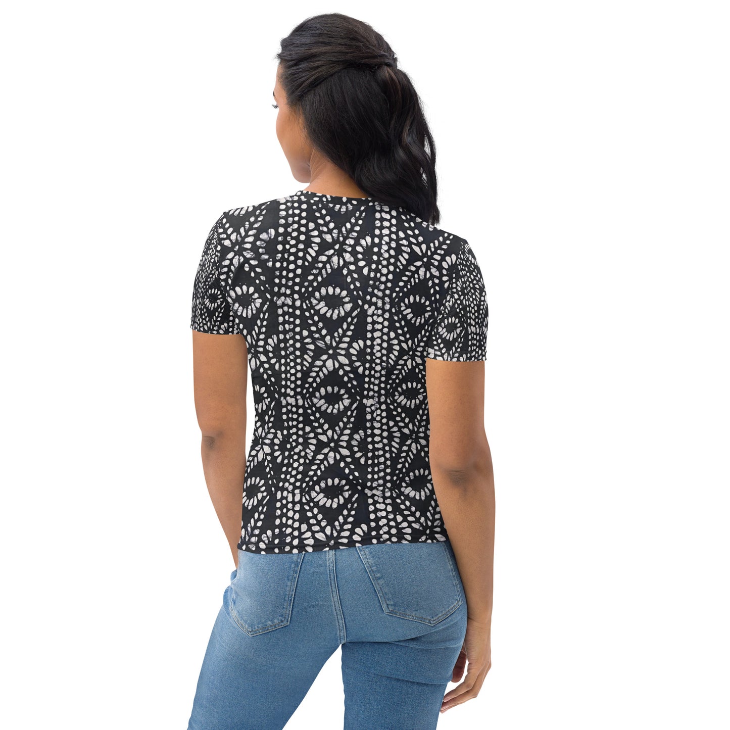 Black And White Nigerian Abstract Aztec Print Adire Women's T-shirt