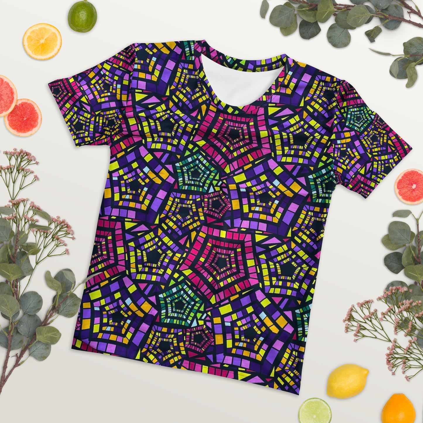 Yellow Pink Green Kente Ankara Women's T-shirt