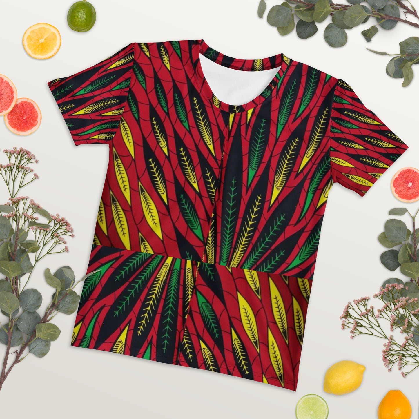 Red Yellow Green Leaves Ankara Women's T-shirt