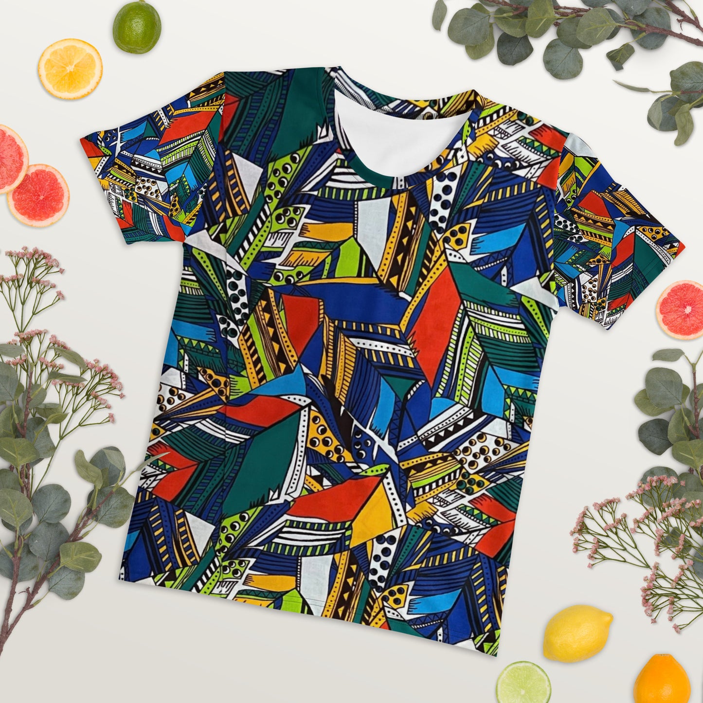 Multicolour Shapes Ankara Women's T-shirt