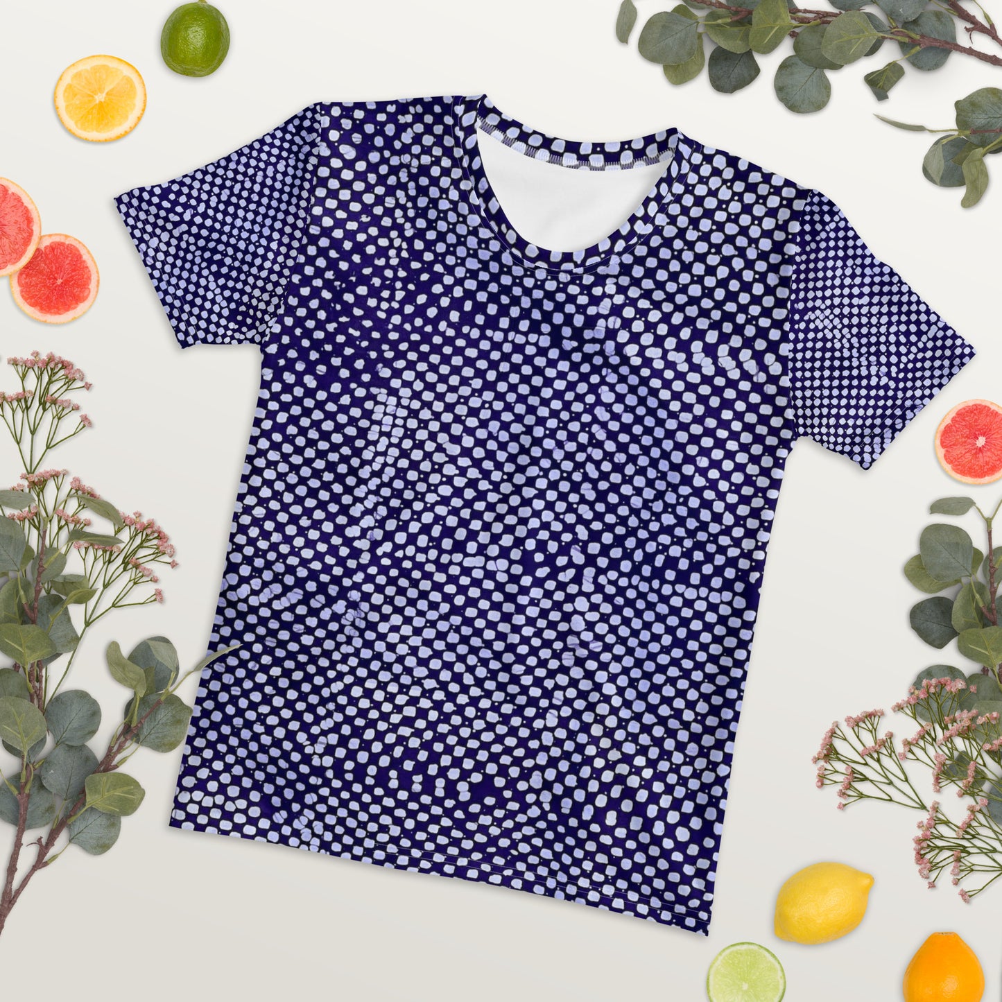 Purple And White Polka Dots Adire Women's T-shirt