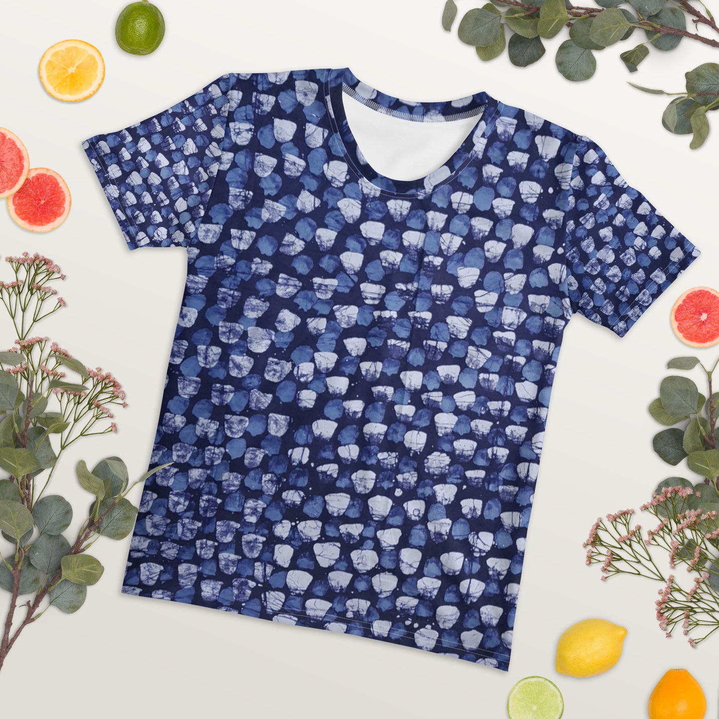 Blue Dotted Adire Women's T-shirt