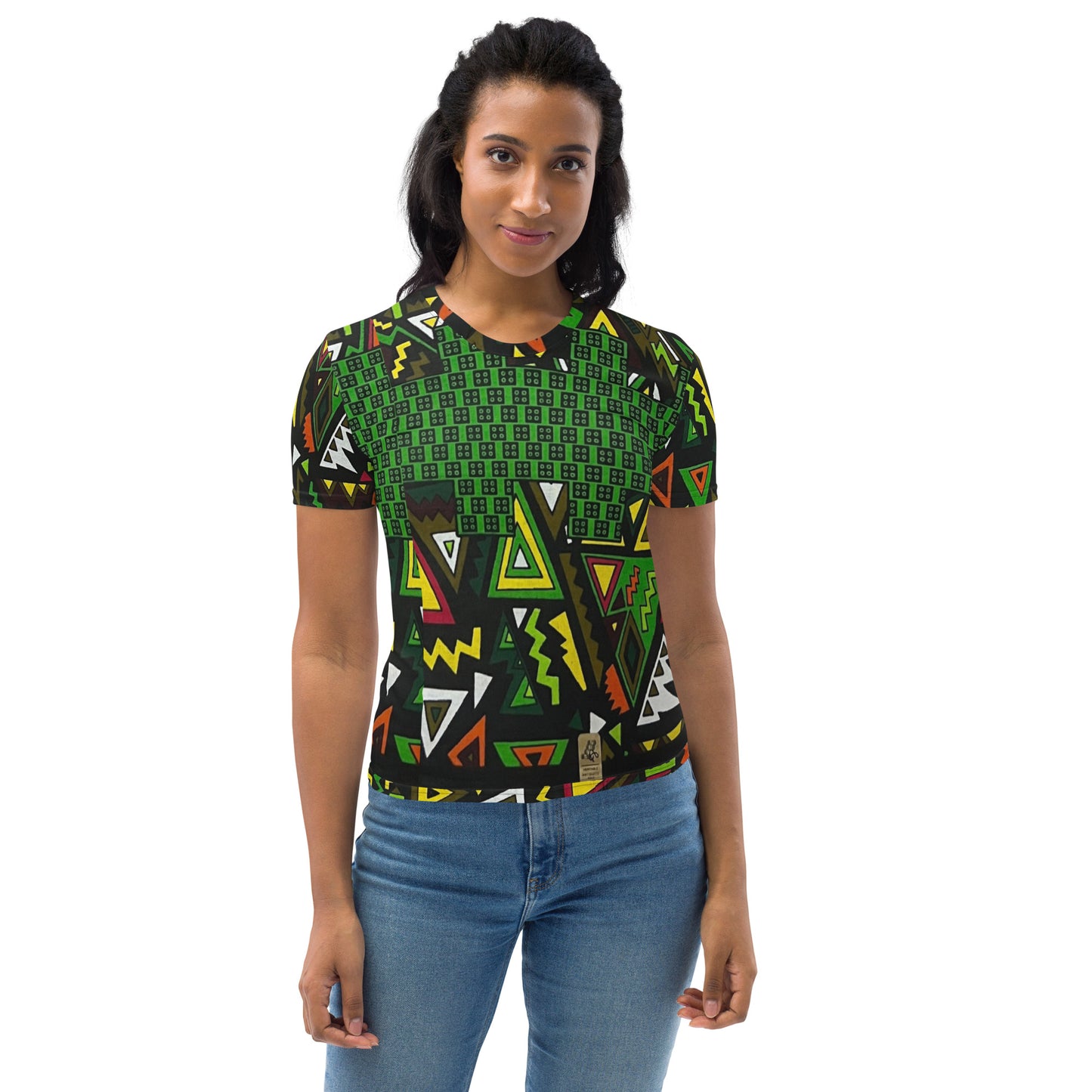 Vibrant Multicolour Green Black Yellow Red Ethnic Ankara Women's T-shirt