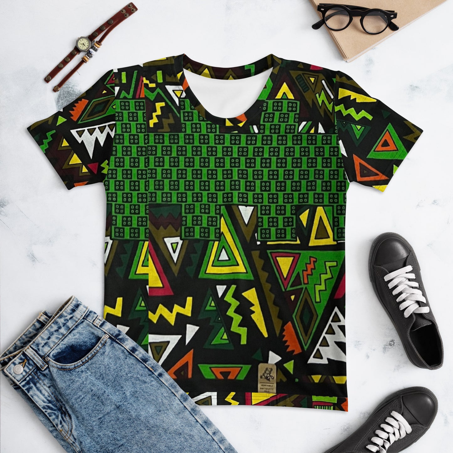 Vibrant Multicolour Green Black Yellow Red Ethnic Ankara Women's T-shirt