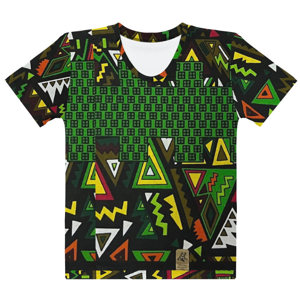 Vibrant Multicolour Green Black Yellow Red Ethnic Ankara Women's T-shirt