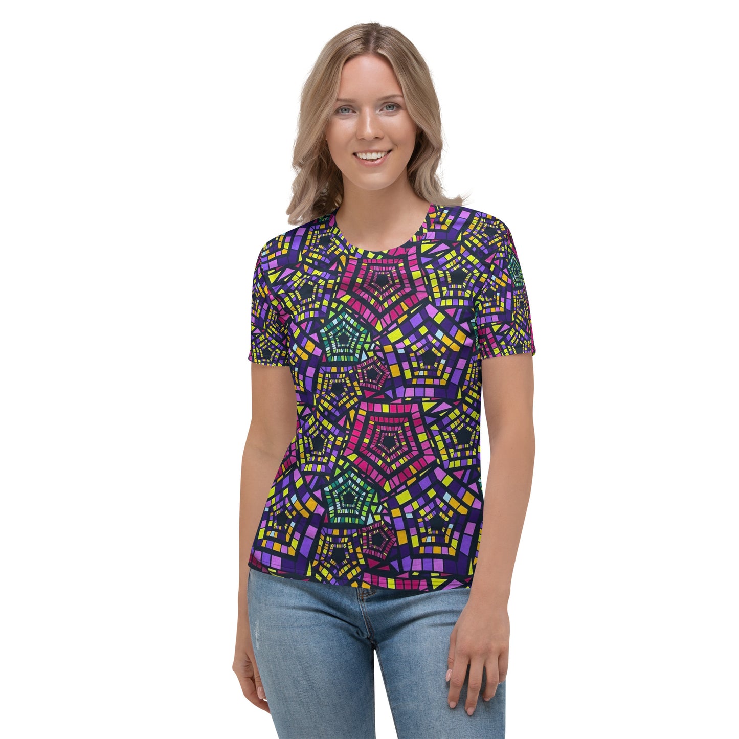 Yellow Pink Green Kente Ankara Women's T-shirt