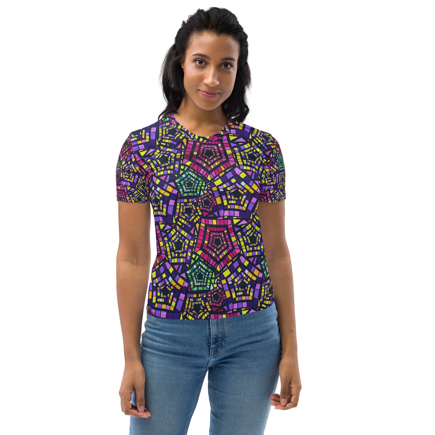 Yellow Pink Green Kente Ankara Women's T-shirt