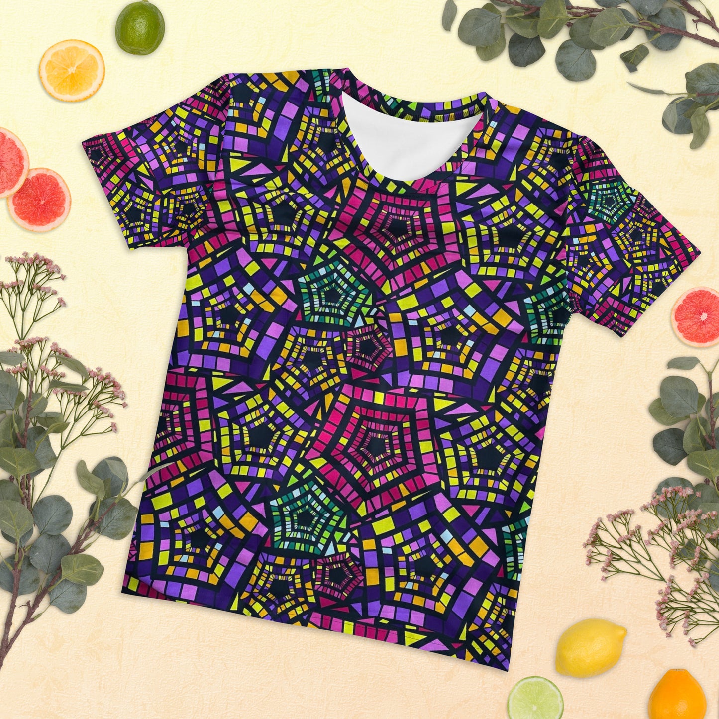 Yellow Pink Green Kente Ankara Women's T-shirt