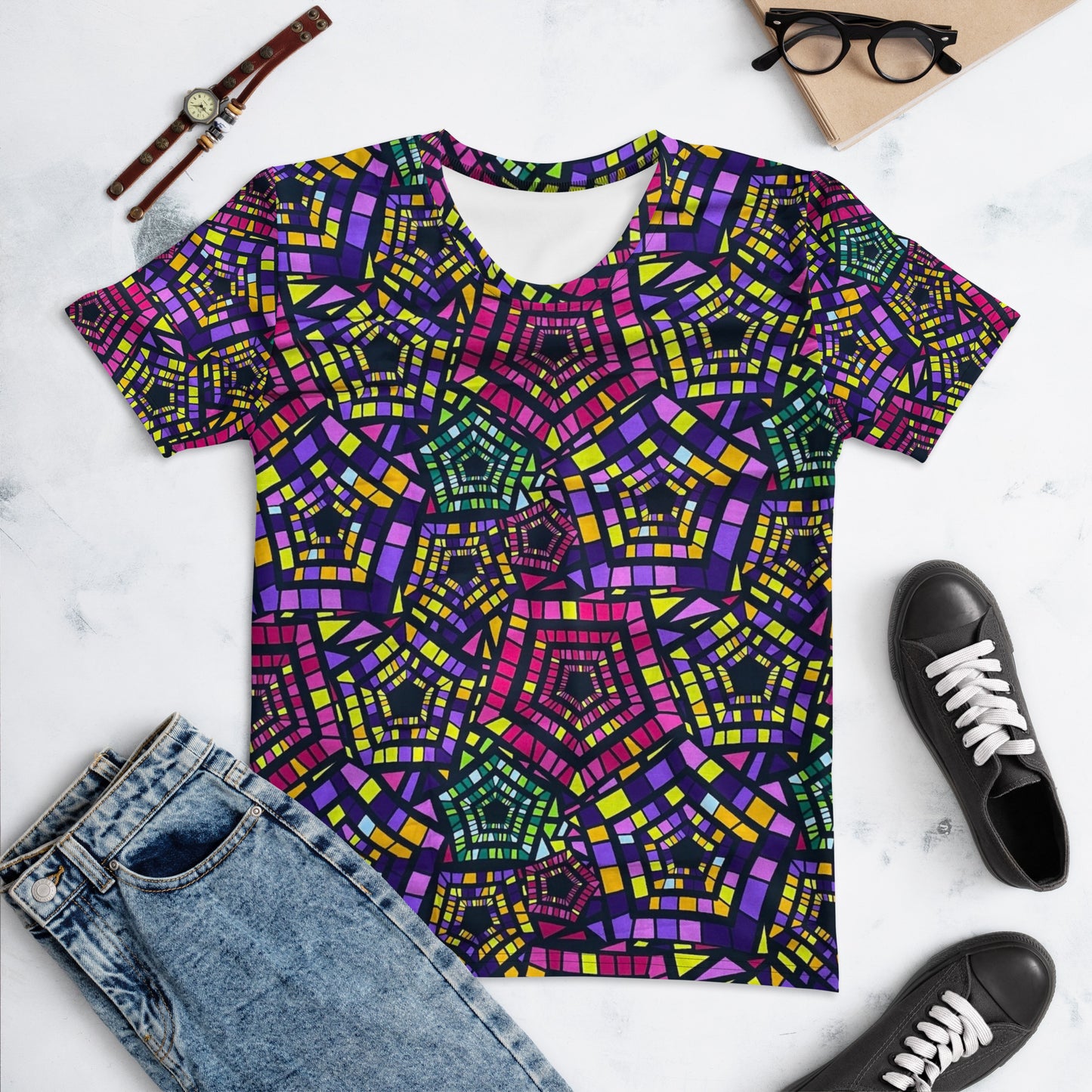 Yellow Pink Green Kente Ankara Women's T-shirt