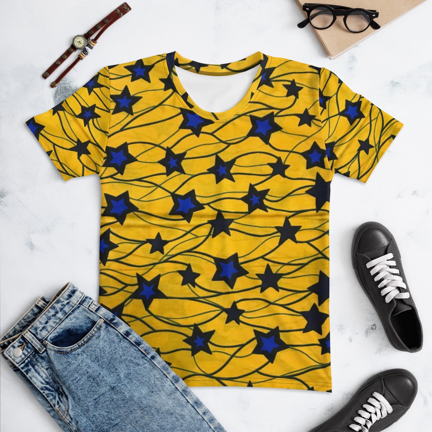 Yellow Blue Star Ankara Women's T-shirt