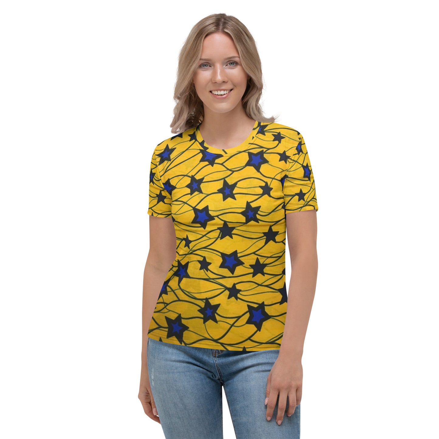 Yellow Blue Star Ankara Women's T-shirt