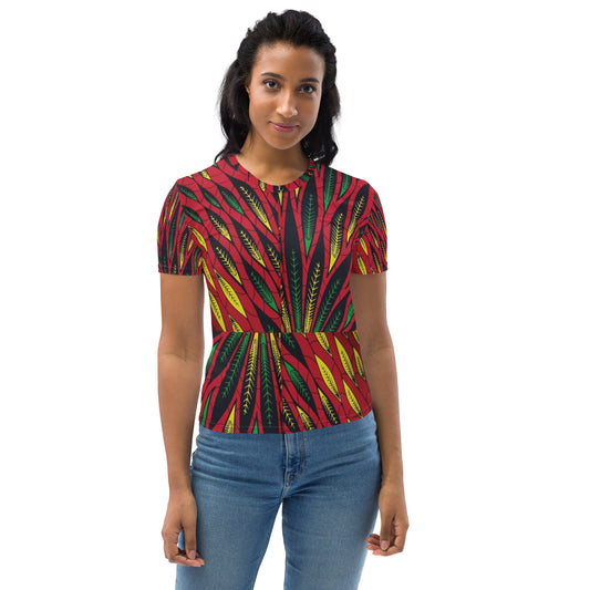 Red Yellow Green Leaves Ankara Women's T-shirt