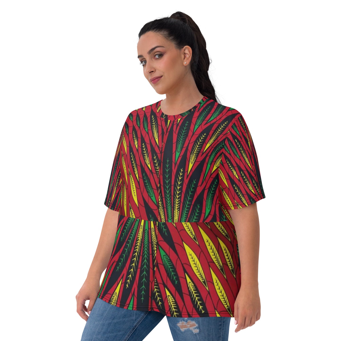 Red Yellow Green Leaves Ankara Women's T-shirt