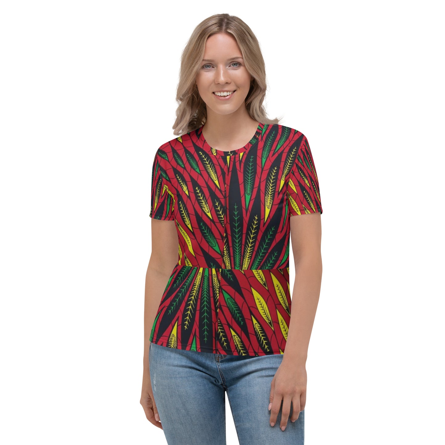 Red Yellow Green Leaves Ankara Women's T-shirt