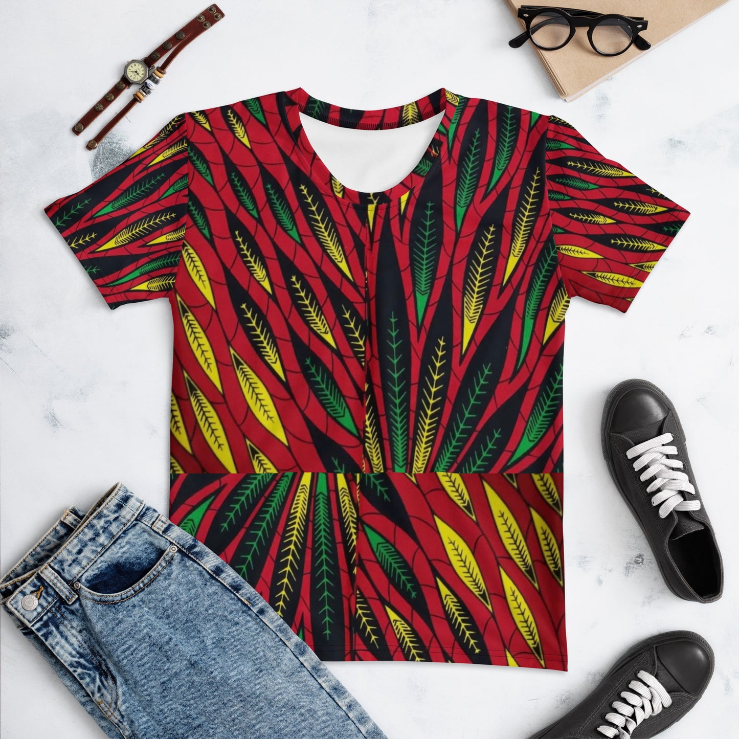 Red Yellow Green Leaves Ankara Women's T-shirt