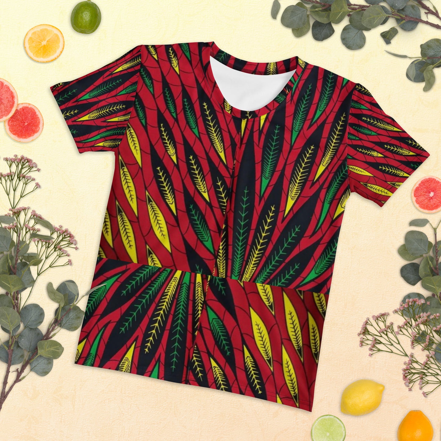 Red Yellow Green Leaves Ankara Women's T-shirt