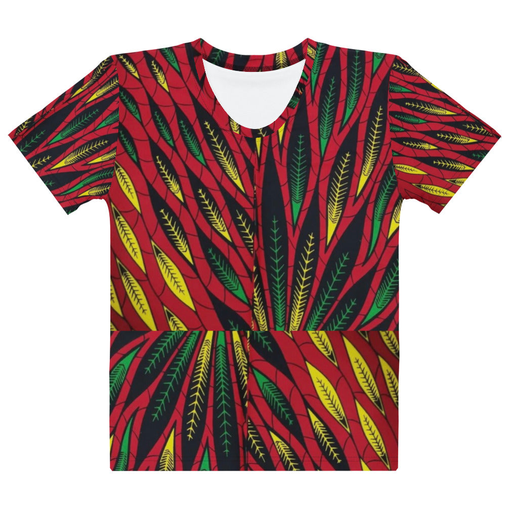 Red Yellow Green Leaves Ankara Women's T-shirt