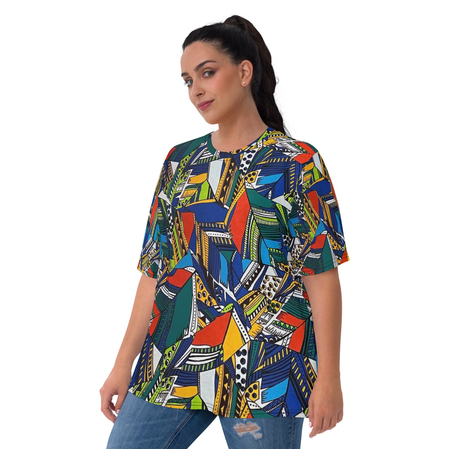 Multicolour Shapes Ankara Women's T-shirt