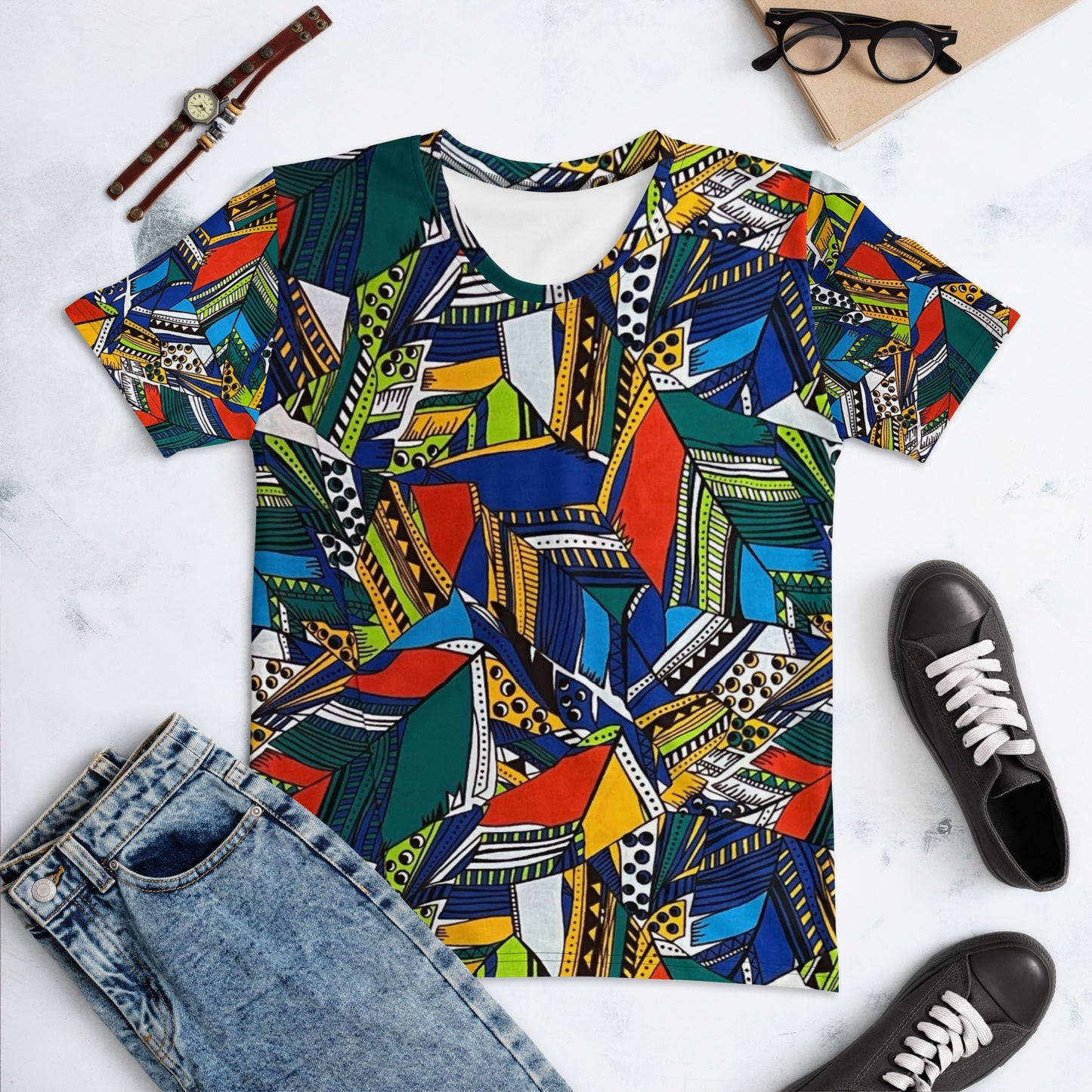 Multicolour Shapes Ankara Women's T-shirt